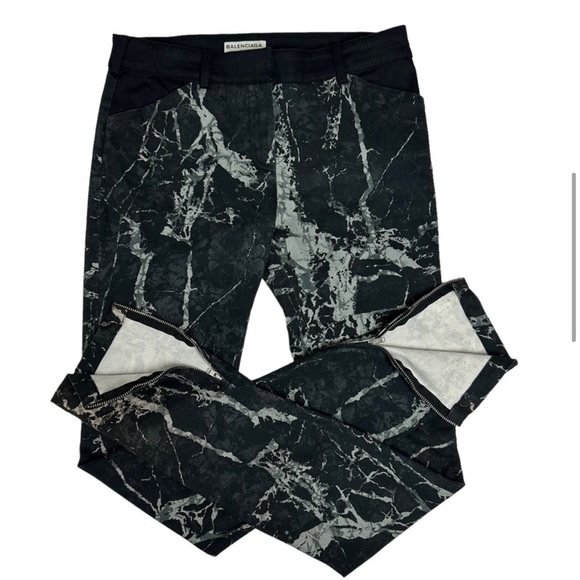 BALENCIAGA Black White Marble Abstract Print Jeans - Picture 4 of 7